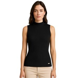 Marc New York by Andrew Marc Black Ribbed Mock Neck Sleeveless Top Size S